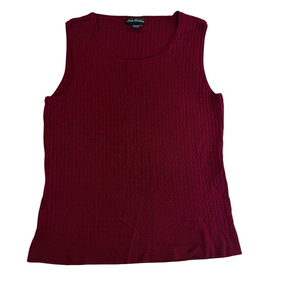 Linda Matthews Preppy Academia Maroon Sleeveless Sweater Tank XL